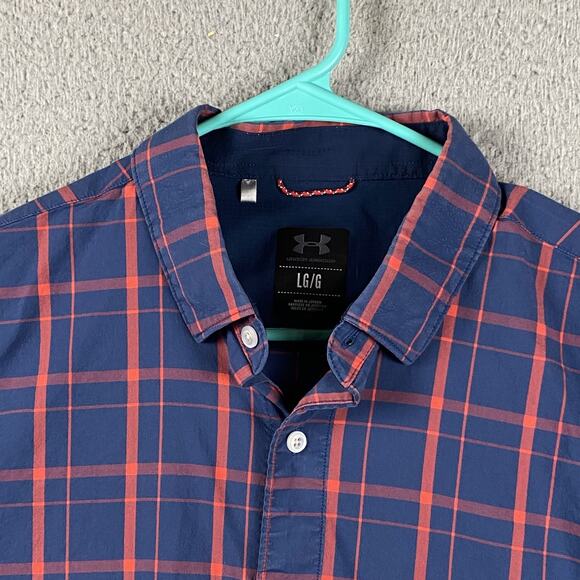 Under Armour Plaid Button Down Shirt Navy Red Women’s Size Large - Picture 3 of 8
